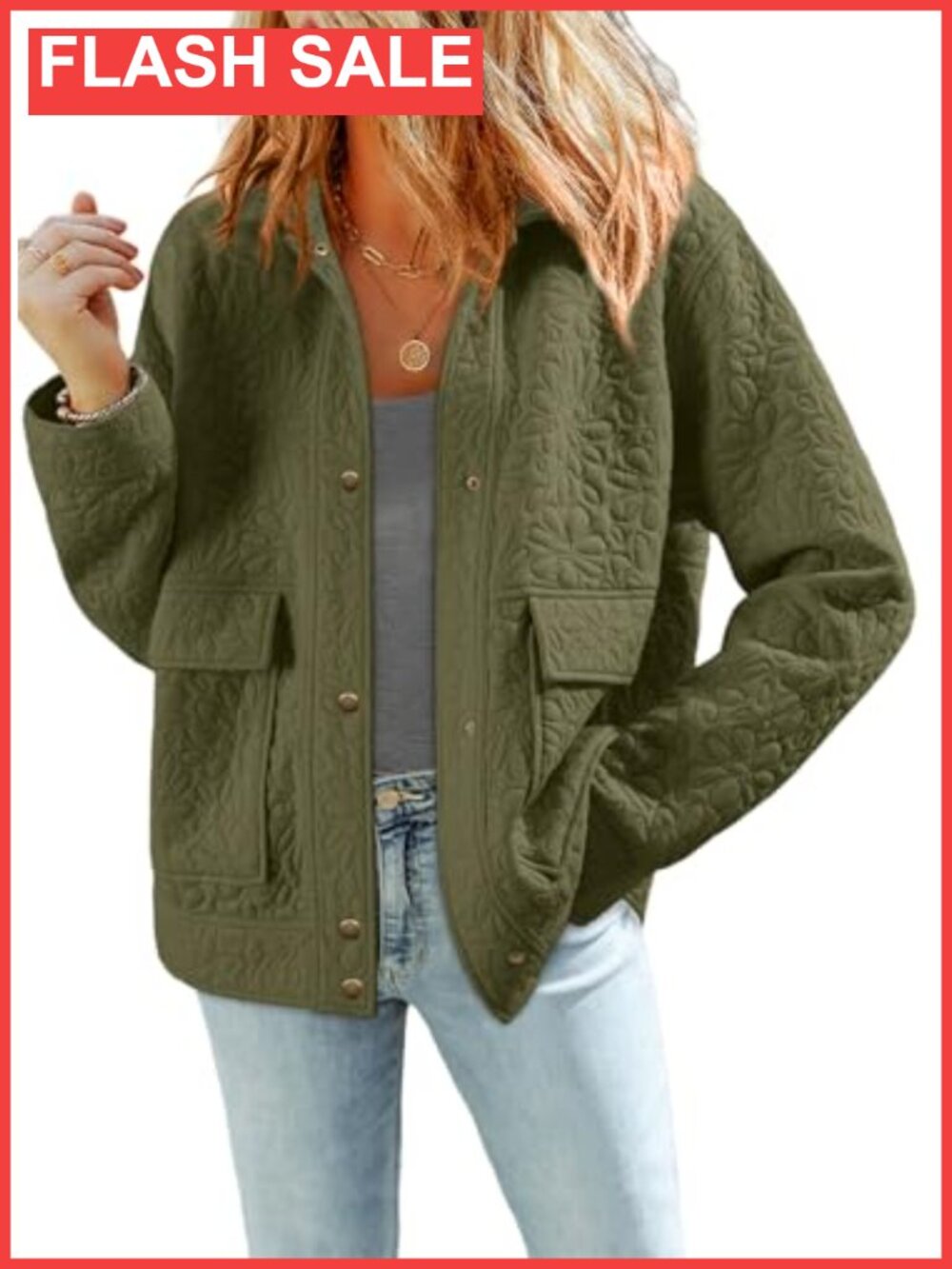 Jacquard Floral Print Button Down Shacket Loose Fit Casual Jacket